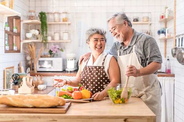 Husband and wife cooking