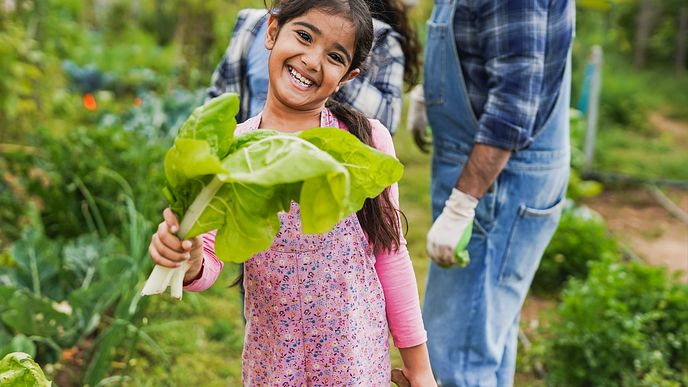child harvesting crops on a farm