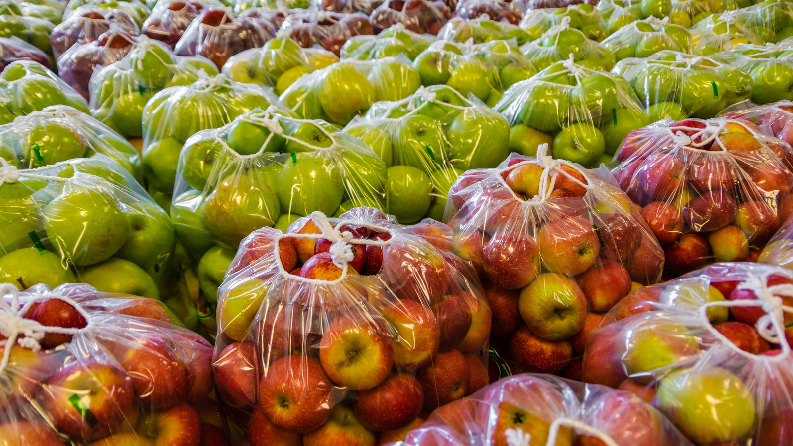 Image of apples ready to be delivered to grocery or convenience store.
