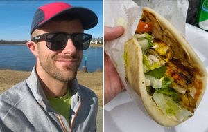 Image of Frank Beard, Analyst/Evangelist for Convenience Store and Retail Trends at GasBuddy, and a wrap sandwich from a convenience store.