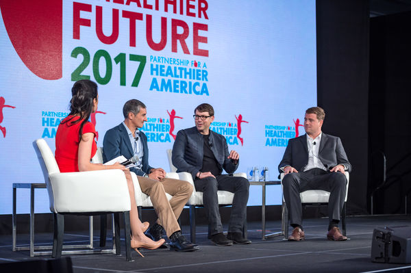 Entrepreneur Perspective: The Future of Food panel with Neil Grimmer, Founder and CEO, the Habit; Dr. James Rogers, Founder, Apeel Sciences; Seth Goldman, Executive Chairman, Beyond Meat; and, Linda Henry, Managing Director, The Boston Globe and Co-Founder, HUBweek at Partnership for a Healthier America's 2017 Building a Healthier Future Summit.