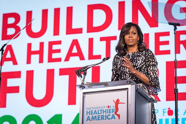 Photo of former First Lady and PHA Honorary Chair Michelle Obama speaking at Partnership for a Healthier America's 2016 Building a Healthier Future Summit. 