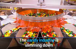 Image of candy production in a factory. 