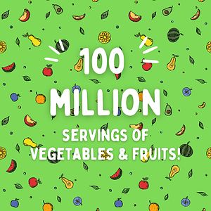 100 million servings graphic with green background