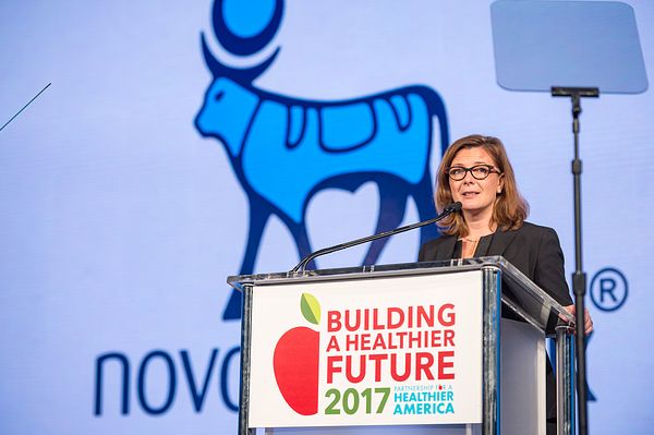 Tricia Brooks,  Vice President of Public Affairs at Novo Nordisk, delivers remarks at Partnership for a Healthier America's 2017 Building a Healthier Future Summit. 