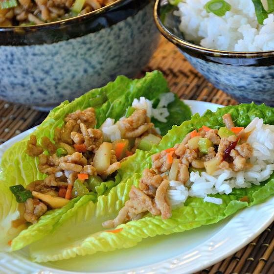 Image of lettuce wrap topped with chicken and rice from a recipe by Uncle Ben's.